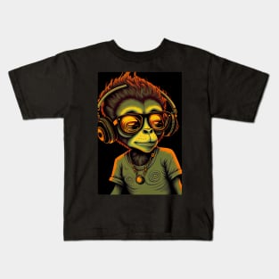 Psychedelic Monkey wearing Sunglasses and Headphones Kids T-Shirt